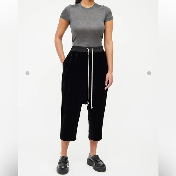Rick Owens black velvet joggers cropped drop-crotch trousers isize 4 - Picture 2 of 10